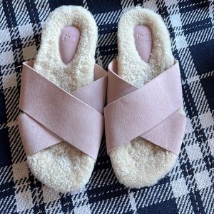 Marc Fisher Pink Suede and Shearling Crisscross Sandals Size 10M, NWT